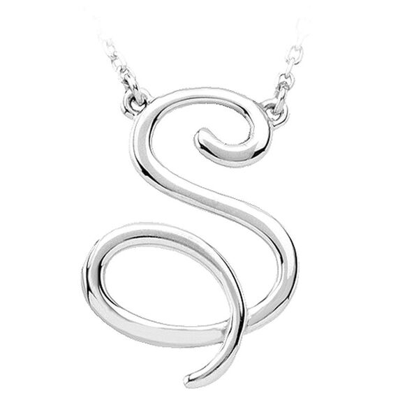 Sterling Silver Olivia Collection Medium Script Initial S Necklace